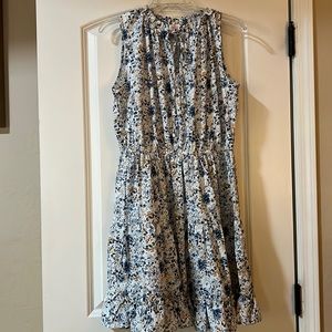 Women’s Large Silky Ruffle Hem Dress - Blue/Floral
